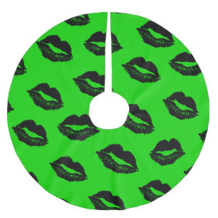 Halloween Lips Muster Grün Schwarz Polyester Weihnachtsbaumdecke