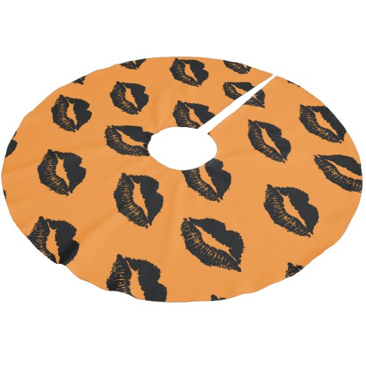 Halloween Lips Muster Orange Black Polyester Weihnachtsbaumdecke (Schrägansicht)