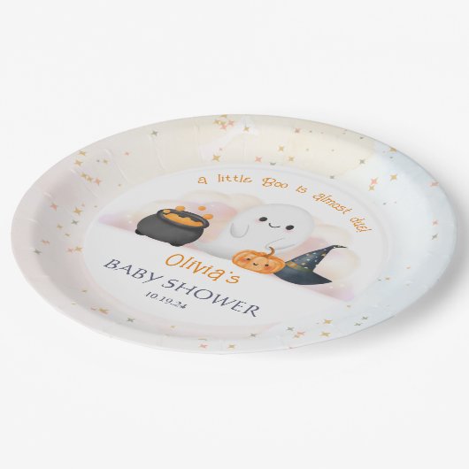 Halloween Little Boo Baby Dusche Pappteller (Schrägansicht)