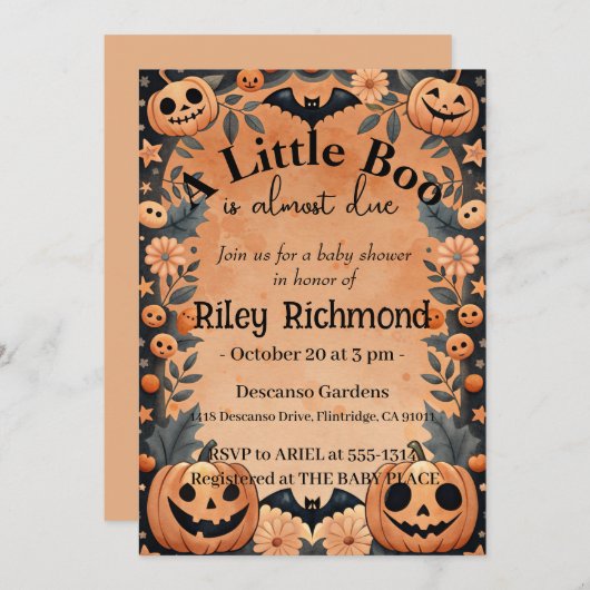 Halloween Little Boo Baby Shower Einladung (Vorne/Hinten)