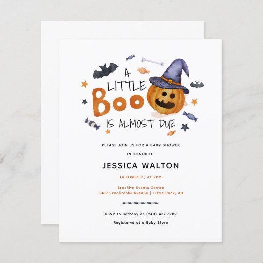 Halloween Little Boo Baby Shower Einladung (Vorne/Hinten)