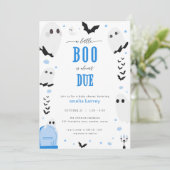 Halloween Little Boo Blue Baby Dusche Einladung (Stehend Vorderseite)