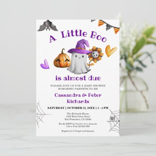Halloween Little Boo Ghost Baby Dusche Einladung (Stehend Vorderseite)