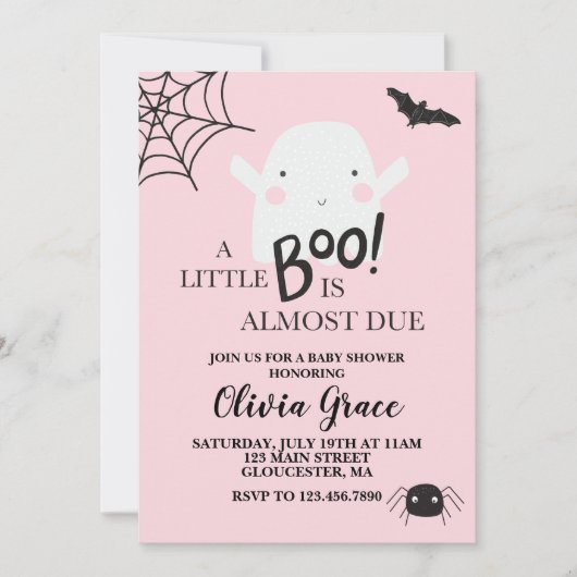 Halloween Little Boo Ghost Baby Dusche Pink Einladung (Vorderseite)