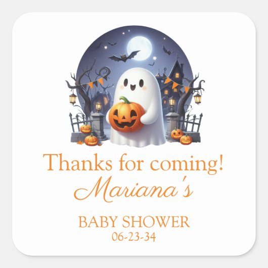 Halloween Little Boo Ghost Baby Dusche Quadratischer Aufkleber (Vorderseite)