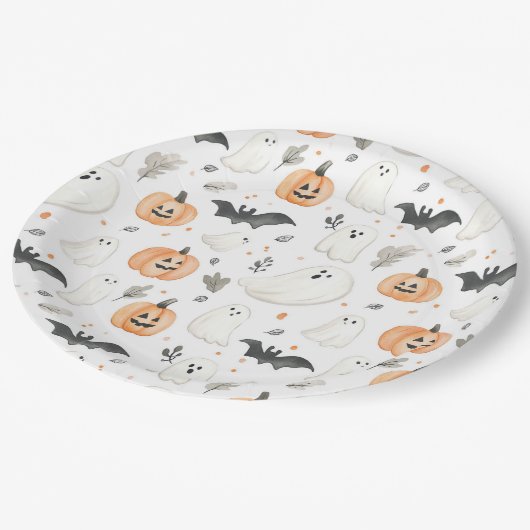 Halloween Little Boo Ghost Niedlich Baby Dusche Pappteller (Schrägansicht)