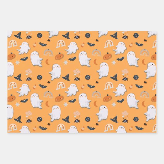 Halloween Little Boo Ghosts Wrapping Paper Sheets Geschenkpapier Set (Vorderseite)