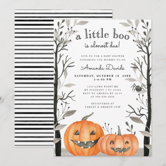 Halloween Little Boo Pumpkin Fall Babydusche Einladung (Vorne/Hinten)