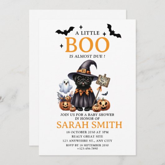 Halloween Little Dog Boo ist fast Due Baby Dusche Einladung (Vorne/Hinten)