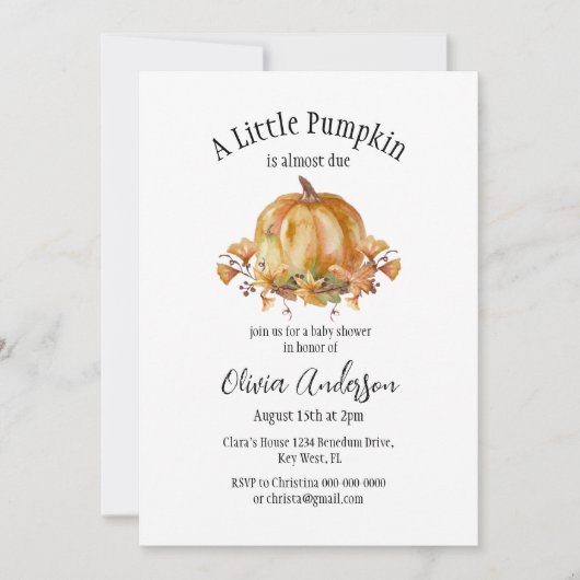 Halloween Little Pumpkin Baby Shower Einladung (Vorderseite)