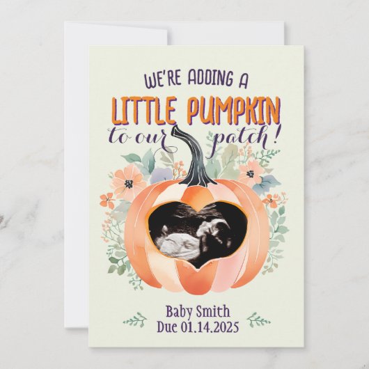 Halloween Little Pumpkin Patch Pregnancy Reveal Ankündigung (Vorderseite)
