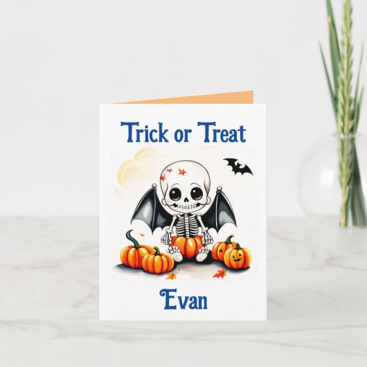 Halloween Little Skeleton Bats Trick oder Trete Karte (Vorderseite)