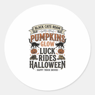 Halloween-LKW-Fahrer-Shirt mit schwarzen Katzen un Runder Aufkleber