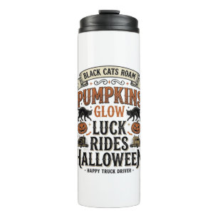 Halloween-LKW-Fahrer-Shirt mit schwarzen Katzen un Thermosbecher