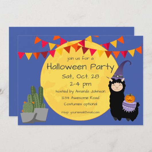 Halloween Llama-Party Einladung (Vorne/Hinten)