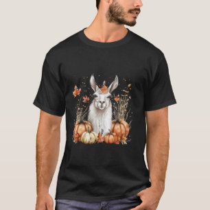 Halloween Llama Pumpkin Autumn Leaves Hexentrick T-Shirt