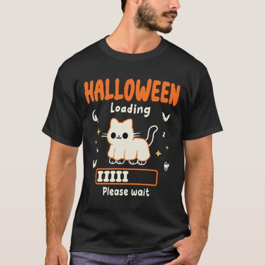 Halloween Loaden Bitte warten lustige schwarze Kat T-Shirt (Vorderseite)