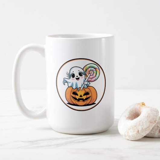 Halloween Lollipop Ghost On Pumpkin Kaffeetasse (Mit Donut)