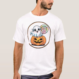 Halloween Lollipop Ghost On Pumpkin T-Shirt