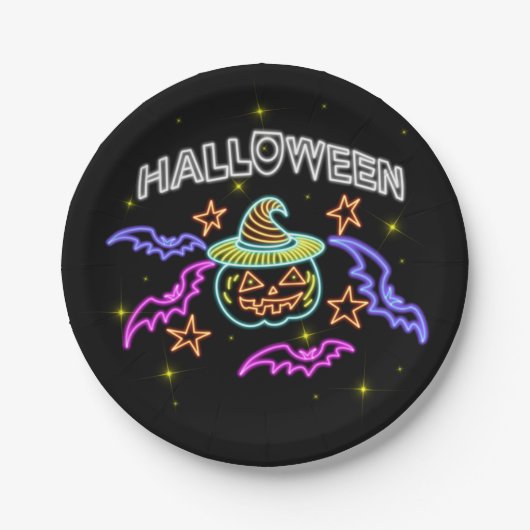 Halloween Look Pumpkin Hat Bats Party 7" Pappteller (Vorderseite)