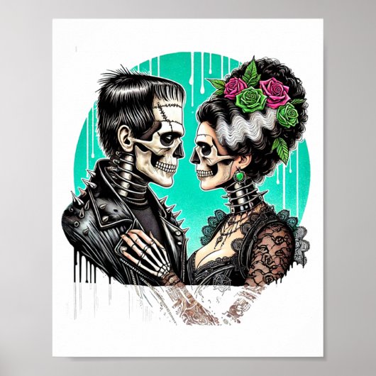 Halloween Lovers Frankenstein Skeleton For Men Wom Poster (Vorne)