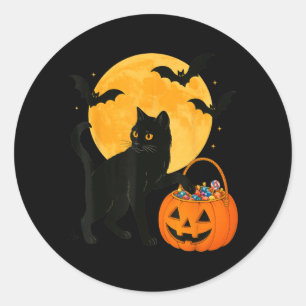 Halloween Lustige Schwarze Katze Kürbis Mit Süßigk Runder Aufkleber