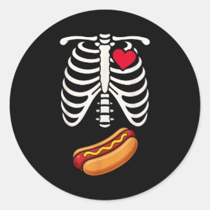 Halloween Lustiger Skelett Brustkorb Hotdog Food L Runder Aufkleber