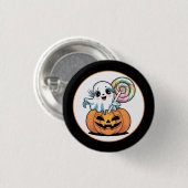 Halloween-Lutscher-Geist auf Kürbis-Abzeichen Button (Vorne & Hinten)