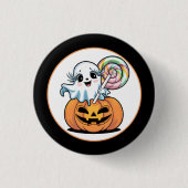 Halloween-Lutscher-Geist auf Kürbis-Abzeichen Button (Vorderseite)