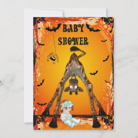 Halloween-Mädchen-Babyparty-lustige Giraffe Einladung (Vorderseite)