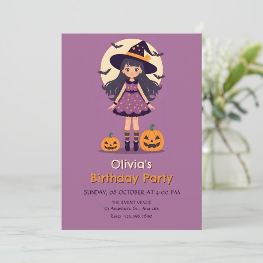 Halloween-Mädchen Einladung (Stehend Vorderseite)