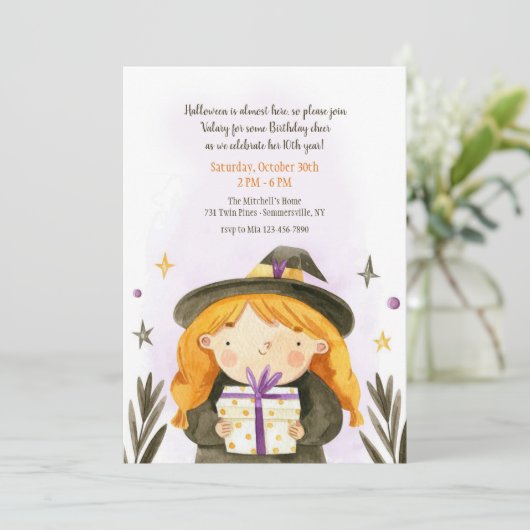 Halloween-Mädchen Einladung (Stehend Vorderseite)