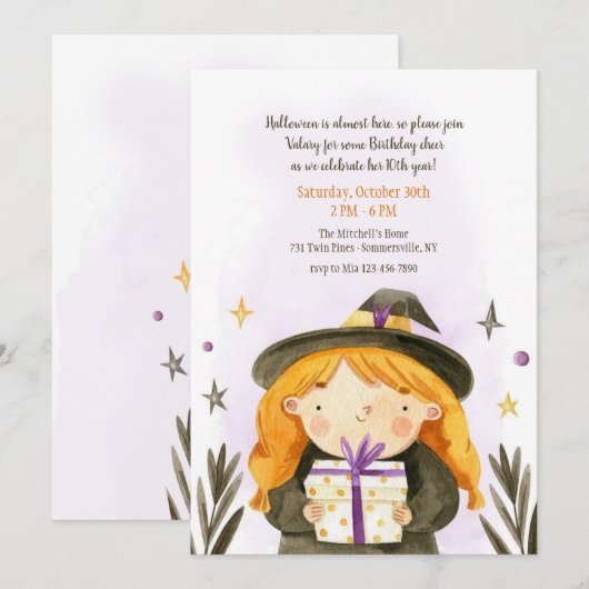 Halloween-Mädchen Einladung (Vorne/Hinten)