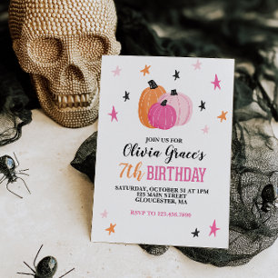 Halloween Mädchen Geburtstag Rosa Kürbisse Sterne Einladung