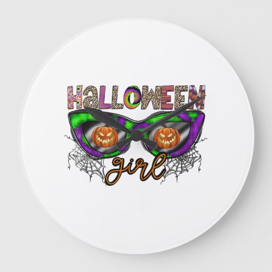 Halloween-Mädchen Große Wanduhr (Vorderseite)
