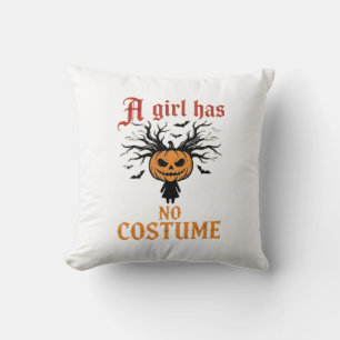 Halloween-Mädchen hat keinen Kostüm-Kürbis Kissen