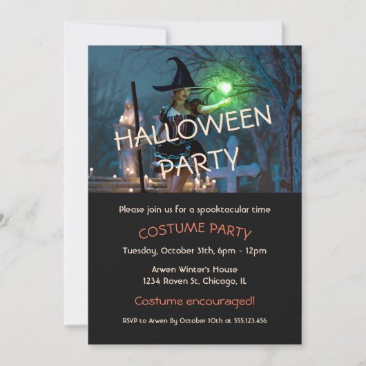Halloween-Mädchen im Wald - Einladung (Vorderseite)