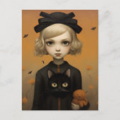 Halloween-Mädchen mit Katze Postkarte (Vorderseite)