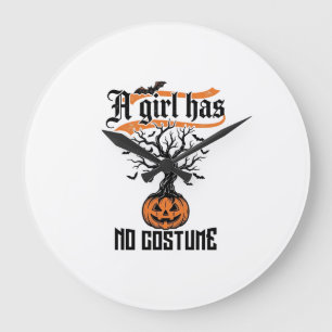 Halloween-Mädchen ohne Kostüm Vintage-Kürbis_1 Große Wanduhr