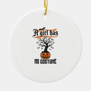 Halloween-Mädchen ohne Kostüm Vintage-Kürbis_1 Keramik Ornament
