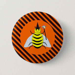 Halloween Magic Bee Hexe Orange und Schwarze Strei Button