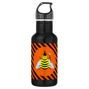 Halloween Magic Bee Hexe Orange und Schwarze Strei Edelstahlflasche