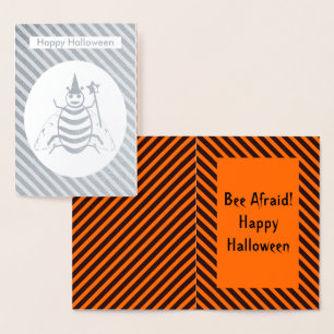 Halloween Magic Bee Hexe Orange und Schwarze Strei Folienkarte