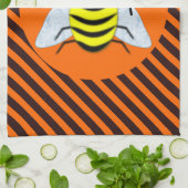 Halloween Magic Bee Hexe Orange und Schwarze Strei Geschirrtuch (Gefaltet)
