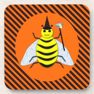 Halloween Magic Bee Hexe Orange und Schwarze Strei Getränkeuntersetzer