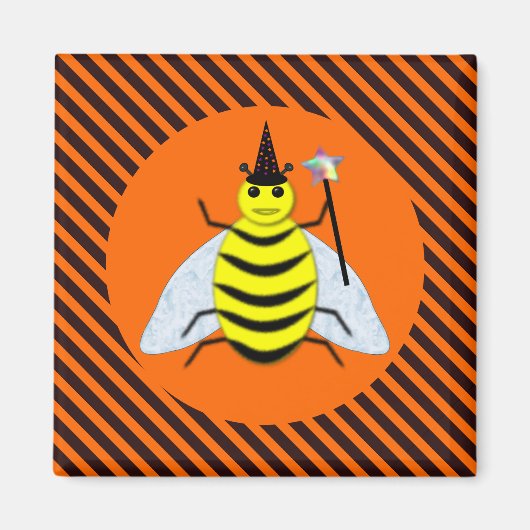 Halloween Magic Bee Hexe Orange und Schwarze Strei Magnet (Vorne)