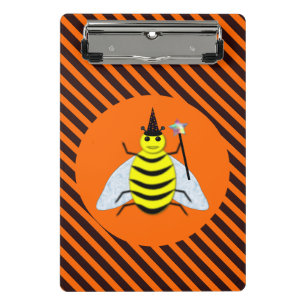 Halloween Magic Bee Hexe Orange und Schwarze Strei Mini Klemmbrett