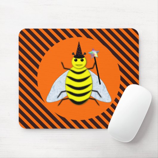 Halloween Magic Bee Hexe Orange und Schwarze Strei Mousepad (Mit Mouse)