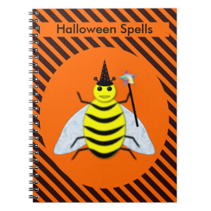 Halloween Magic Bee Hexe Orange und Schwarze Strei Notizblock