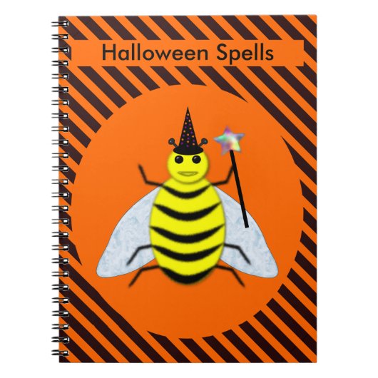 Halloween Magic Bee Hexe Orange und Schwarze Strei Notizblock (Vorderseite)
